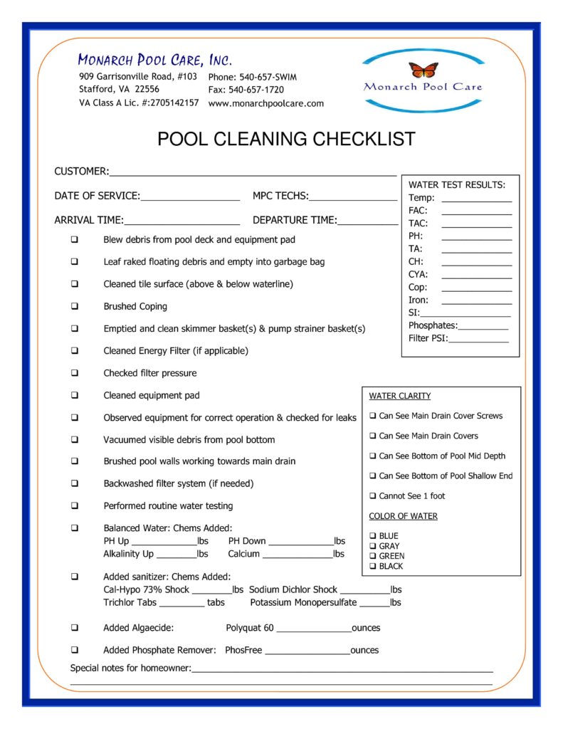 MPC Pool Cleaning Checklist 2018